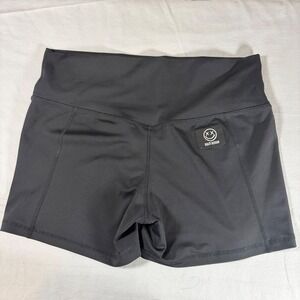 Salty Savage Womens Black High Waisted Athletic Booty‎ Shorts Large Smiley Logo